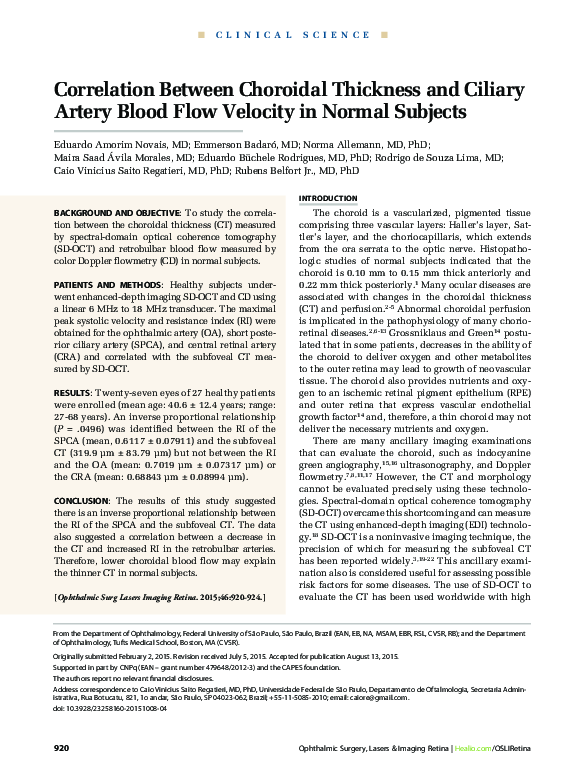 (PDF) Correlation Between Choroidal Thickness and Ciliary Artery Blood ...