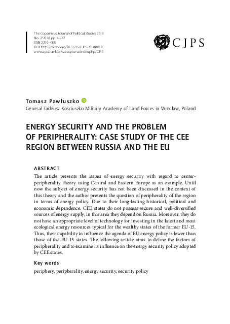 (PDF) Energy Security and the Problem of Peripherality: case study of ...