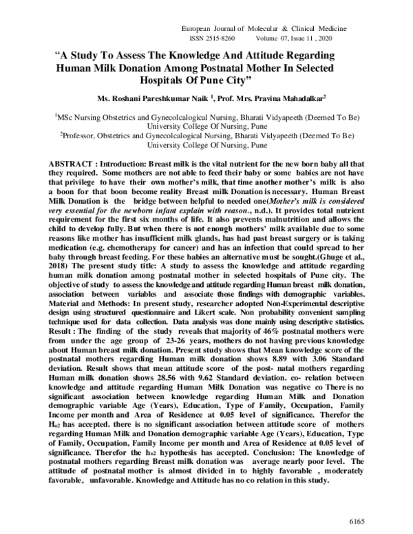 (PDF) A Study To Assess The Knowledge And Attitude Regarding Human Milk ...
