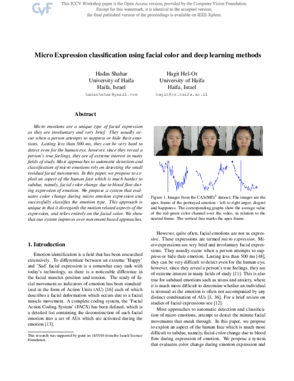 (PDF) Micro Expression Classification using Facial Color and Deep ...