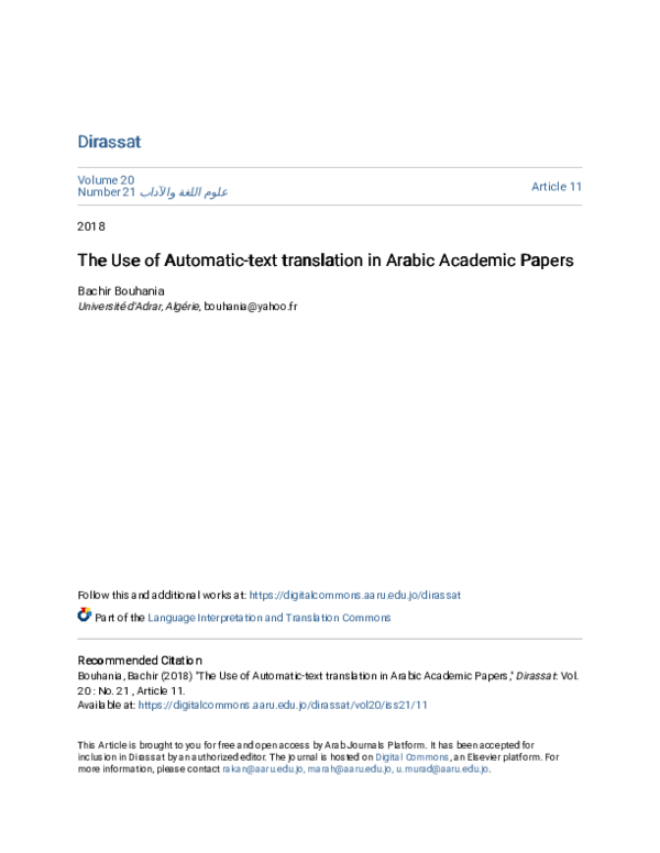 (PDF) The Use of Automatic-text translation in Arabic Academic Papers