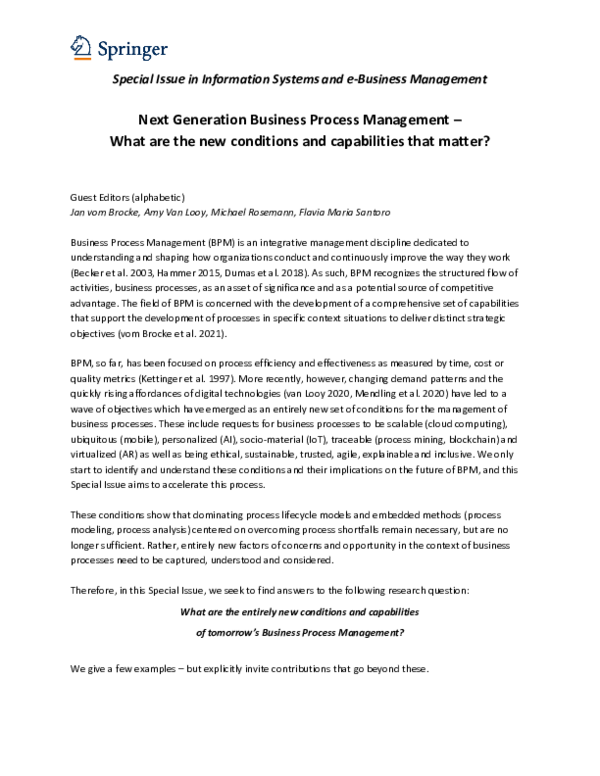 (PDF) Next Generation Business Process Management - What are the new ...