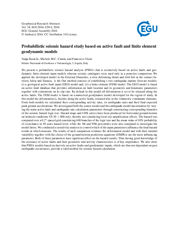 (PDF) Probabilistic seismic hazard study based on active fault and ...
