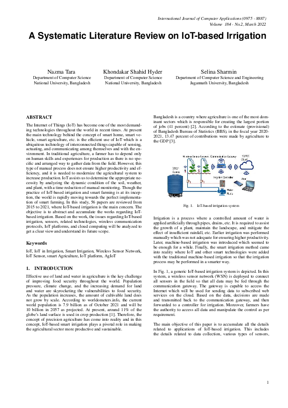 (PDF) A Systematic Literature Review on IoT-based Irrigation