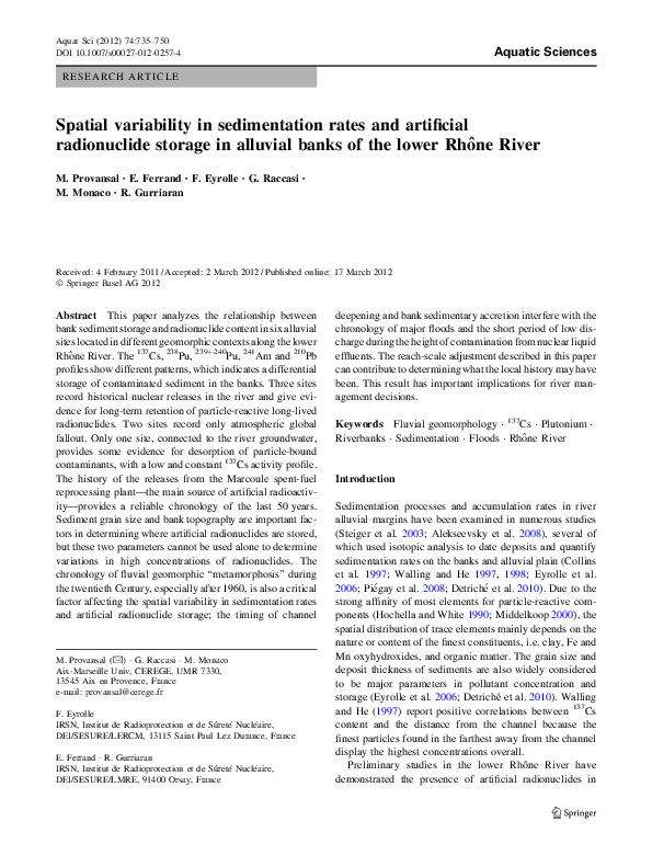 (PDF) Spatial variability in sedimentation rates and artificial ...