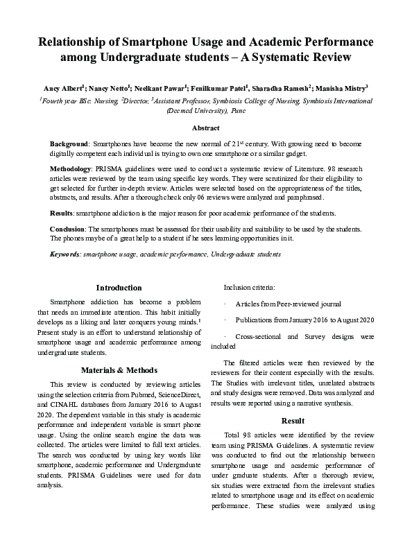(PDF) Relationship of Smartphone Usage and Academic Performance among ...