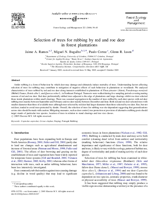 (PDF) Selection of trees for rubbing by red and roe deer in forest ...