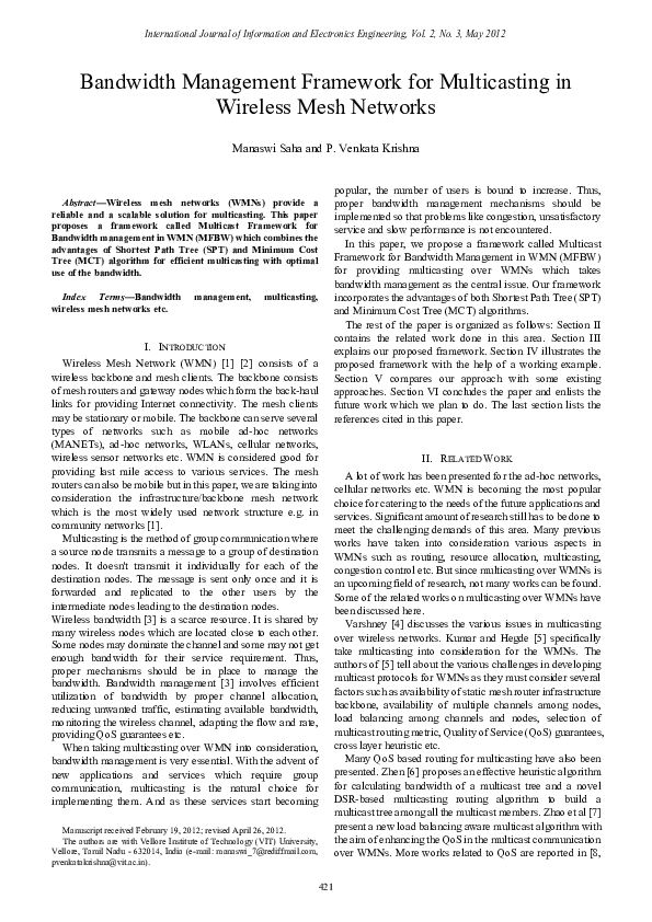 (PDF) Bandwidth Management Framework for Multicasting inWireless Mesh ...