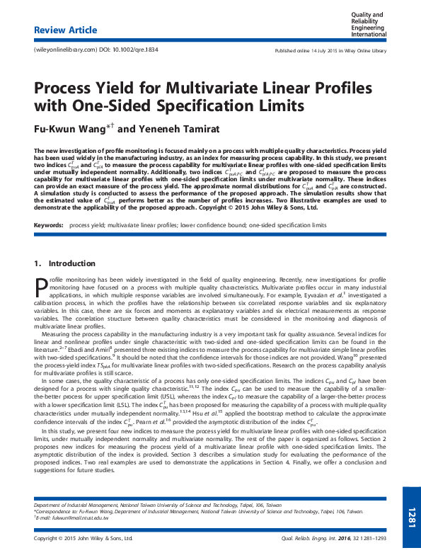(PDF) Process Yield for Multivariate Linear Profiles with One-sided ...