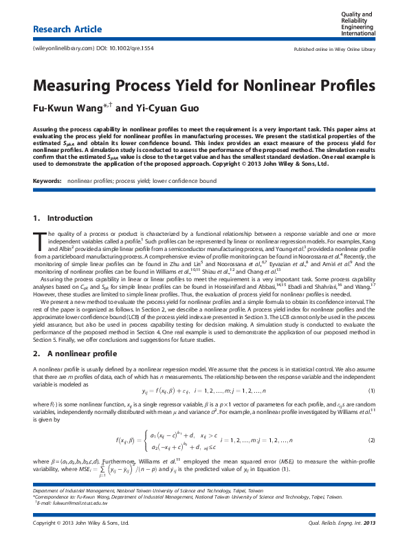 (PDF) Measuring Process Yield for Nonlinear Profiles