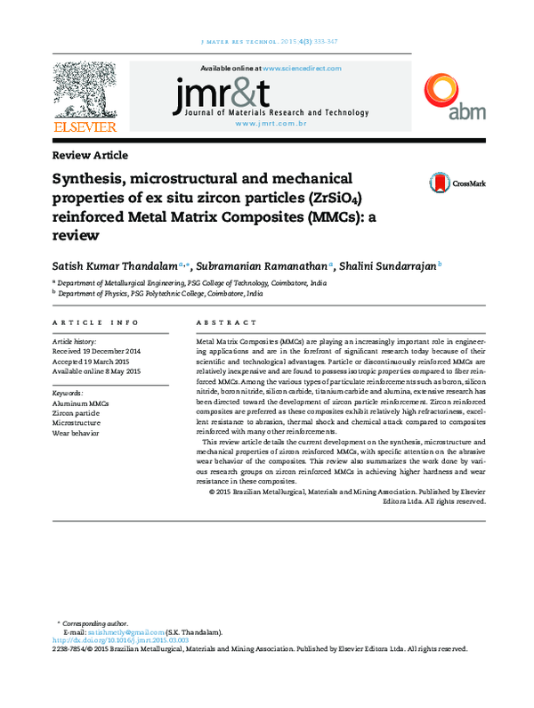 (PDF) Synthesis, microstructural and mechanical properties of ex situ ...