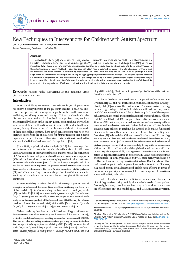 (PDF) New Techniques in Interventions for Children with Autism Spectrum