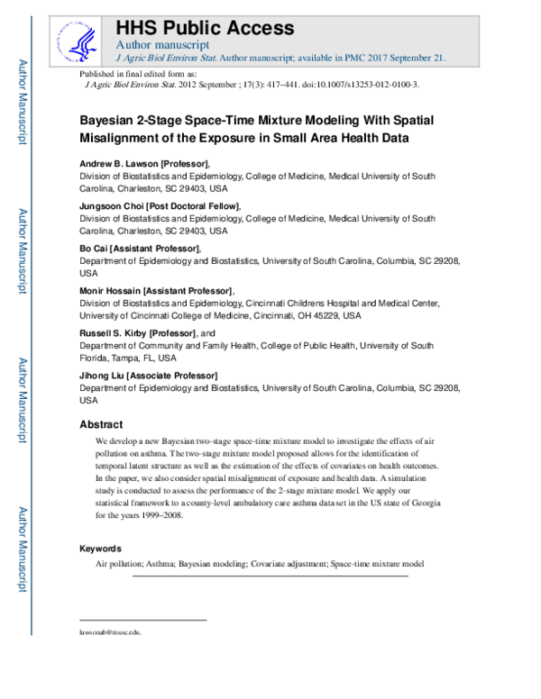 (PDF) Bayesian 2-Stage Space-Time Mixture Modeling With Spatial ...