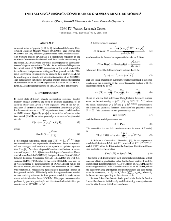 (PDF) Initializing Subspace Constrained Gaussian Mixture Models