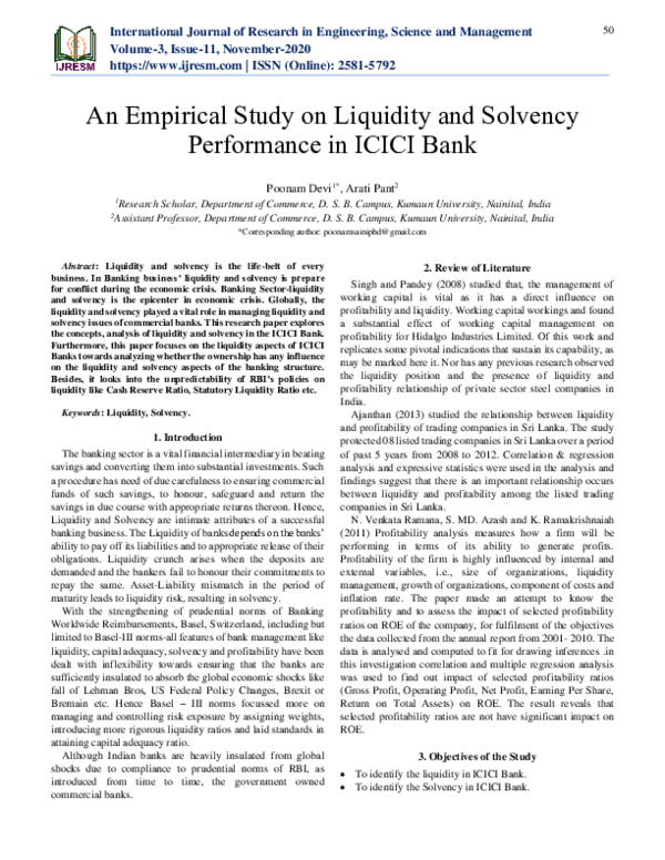 (PDF) An Empirical Study on Liquidity and Solvency Performance in ICICI ...