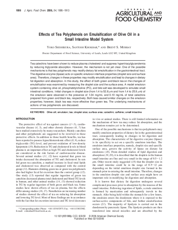 (PDF) Effects of Tea Polyphenols on Emulsification of Olive Oil in a ...