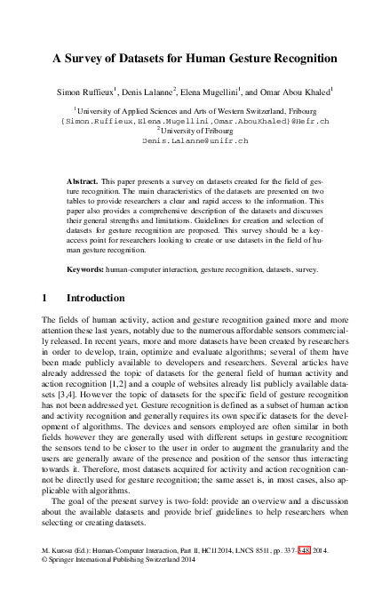 (PDF) A Survey of Datasets for Human Gesture Recognition
