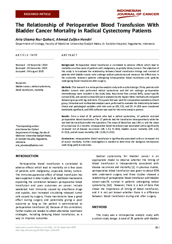(PDF) The Relationship of Perioperative Blood Transfusion With Bladder ...