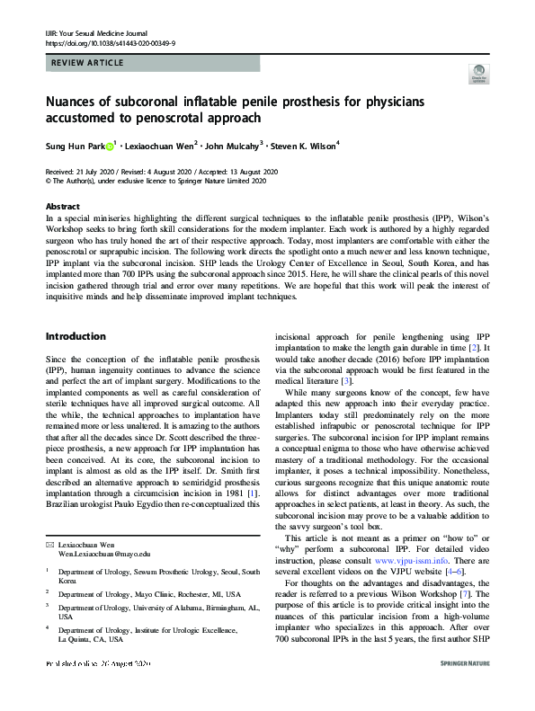 (PDF) Nuances of subcoronal inflatable penile prosthesis for physicians ...