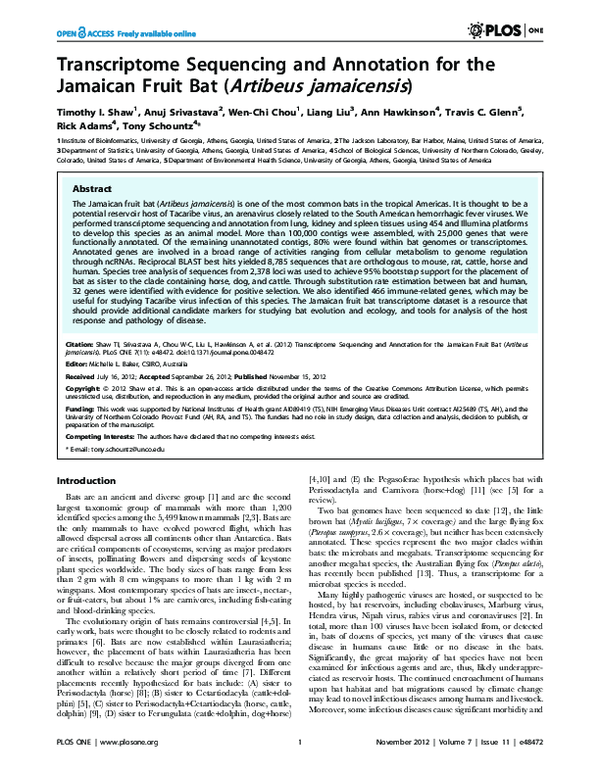 (PDF) Transcriptome Sequencing and Annotation for the Jamaican Fruit ...