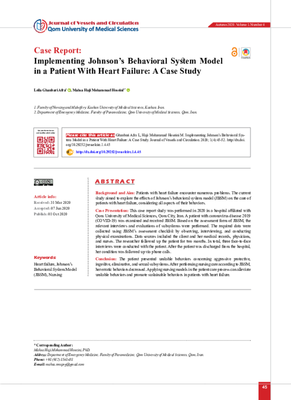 (PDF) Case Report: Implementing Johnson's Behavioral System Model in a ...