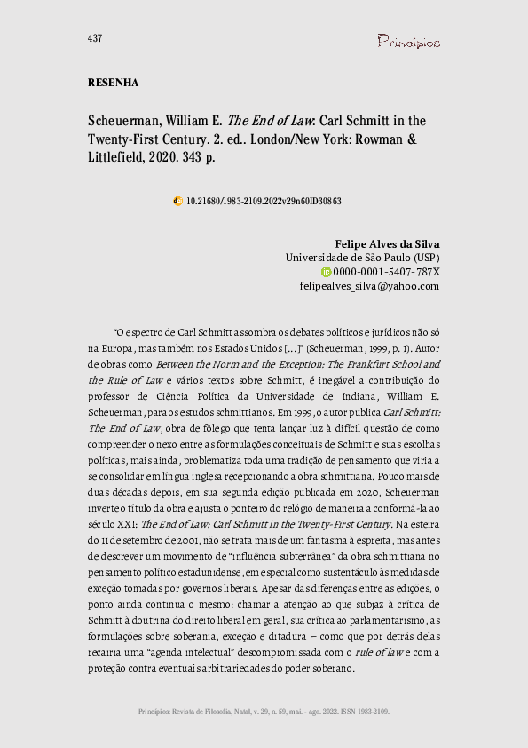 (PDF) Scheuerman, William E. The End of Law: Carl Schmitt in theTwenty ...