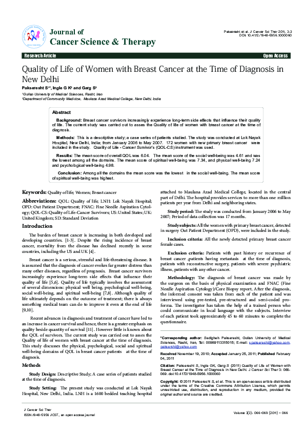 (PDF) Quality of Life of Women with Breast Cancer at the Time of ...