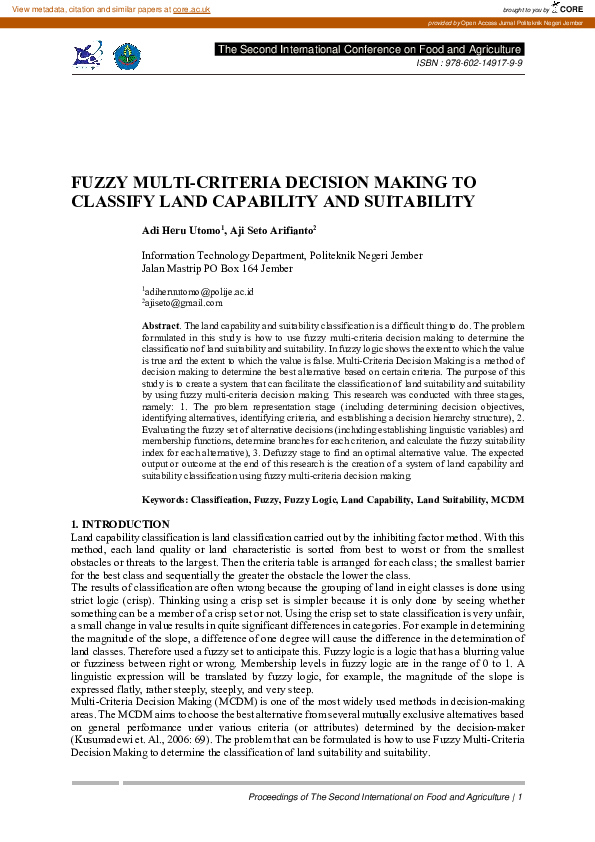 (PDF) Fuzzy Multi-Criteria Decision Making To Classify Land Capability ...