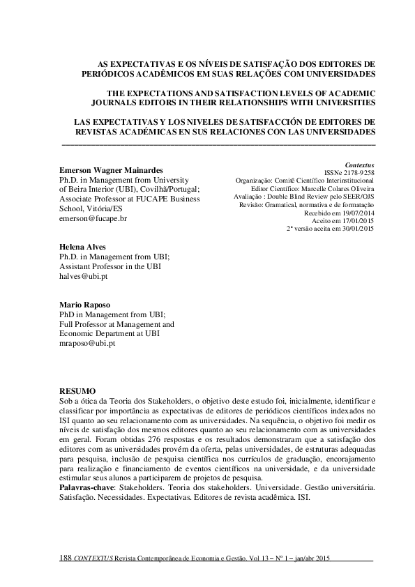 (PDF) Editors' Expectations and Satisfaction with Universities