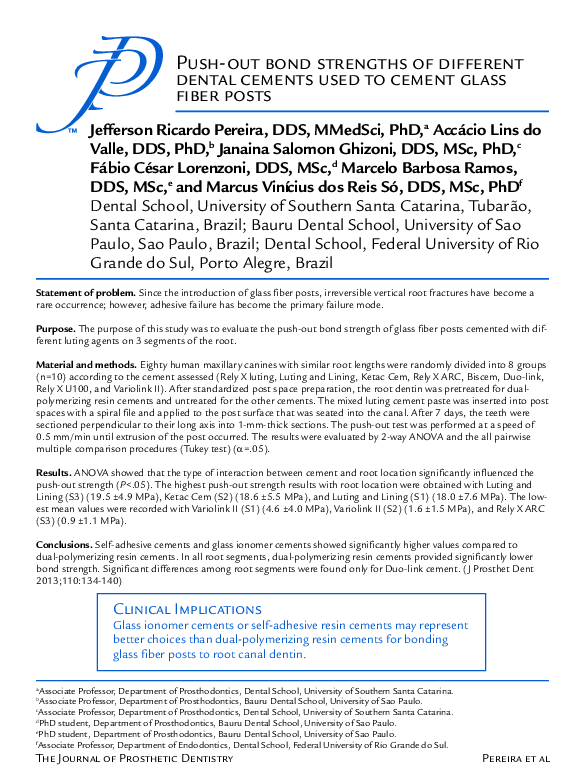 (PDF) Pushout bond strengths of different dental cements used to