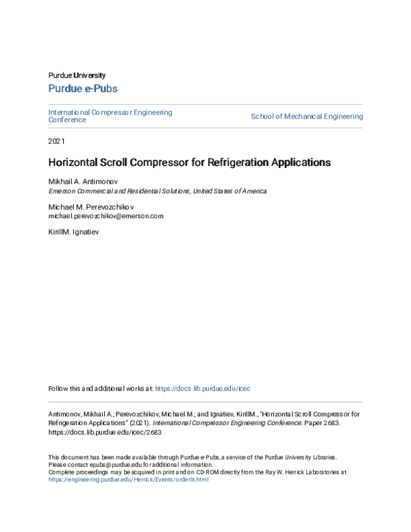 (PDF) Horizontal Scroll Compressor for Refrigeration Applications