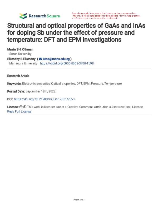 (PDF) Structural and optical properties of GaAs and InAs for doping Sb ...