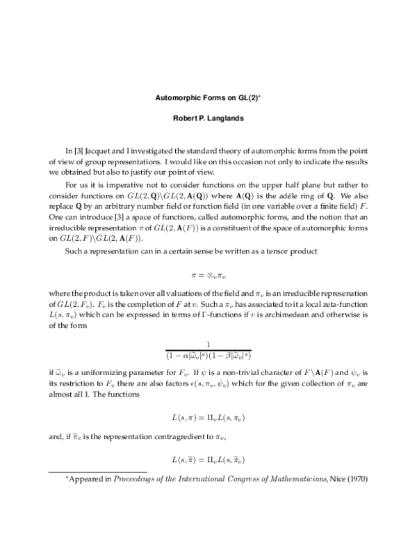 (PDF) Automorphic Forms on GL (2)