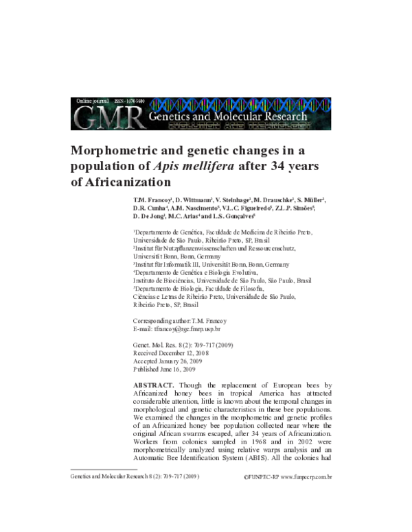 (PDF) Morphometric and genetic changes in a population of Apis ...