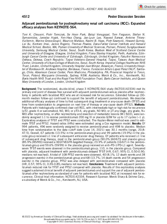 (PDF) Adjuvant pembrolizumab for postnephrectomy renal cell carcinoma ...