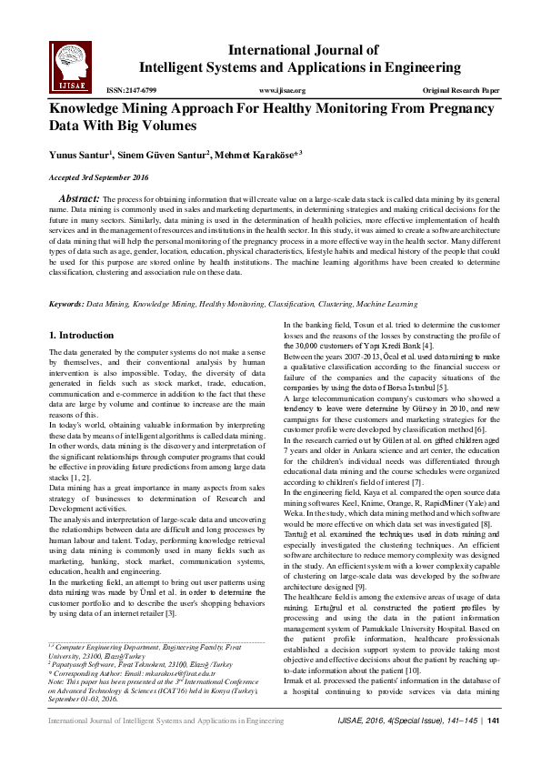 (PDF) Knowledge Mining Approach For Healthy Monitoring From Pregnancy
