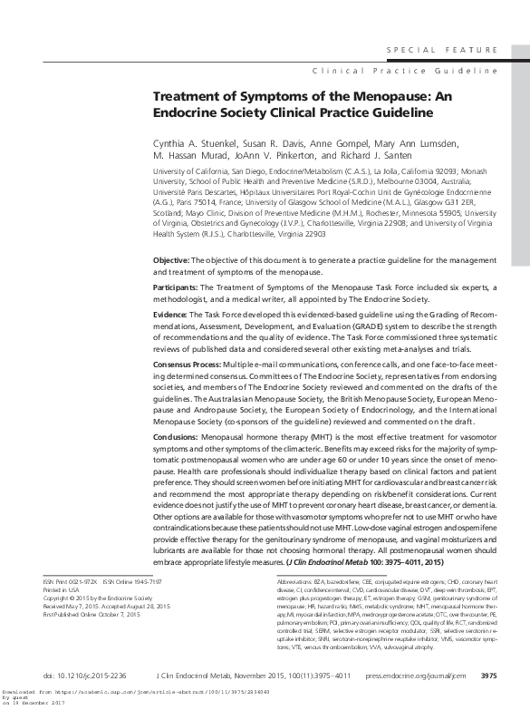 (PDF) Treatment of Symptoms of the Menopause An Endocrine Society