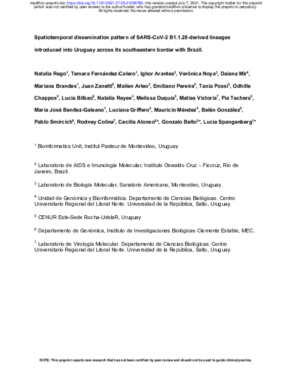 (PDF) Spatiotemporal dissemination pattern of SARS-CoV-2 B1.1.28 ...
