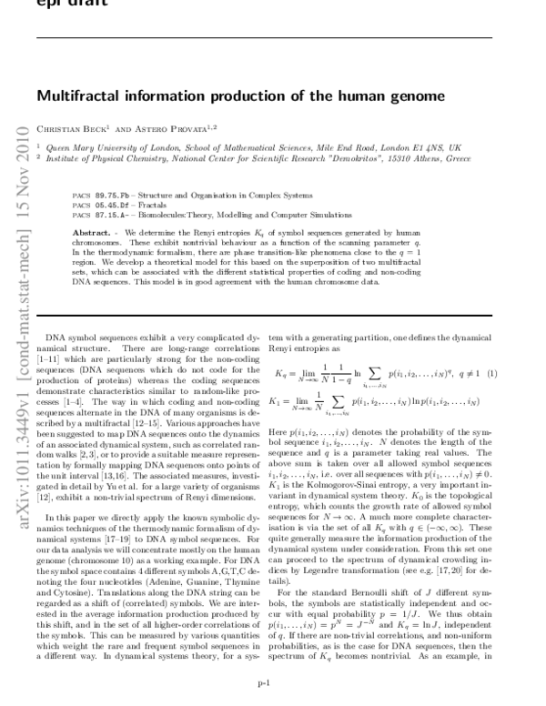 (PDF) Multifractal information production of the human genome | A ...