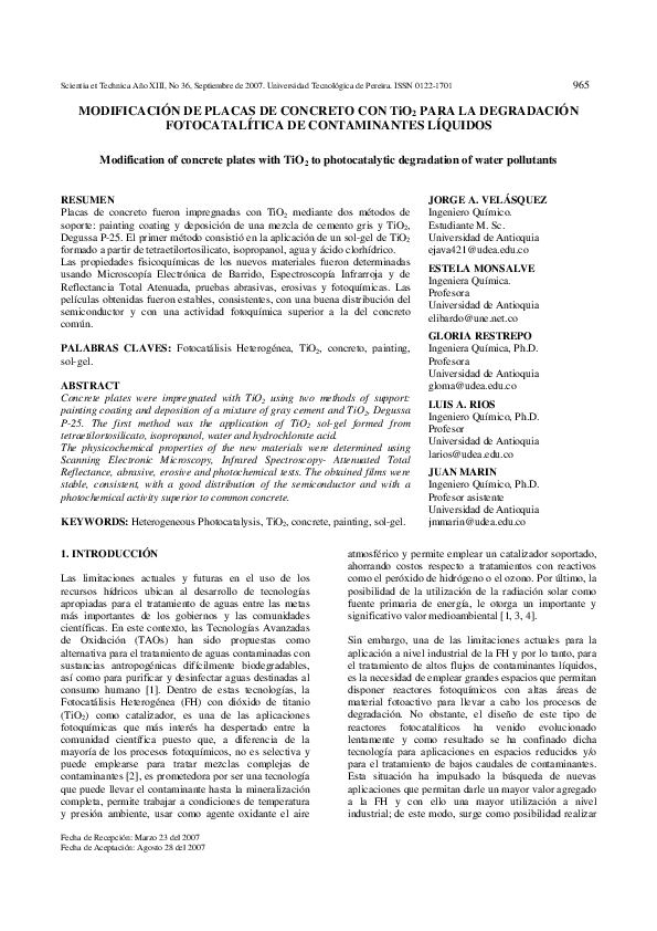 (PDF) MODIFICACIÓN DE PLACAS DE CONCRETO CON TiO2 PARA LA DEGRADACIÓN ...