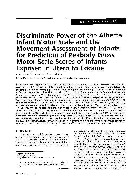 (PDF) Discriminate Power of the Alberta Infant Motor Scale and the ...