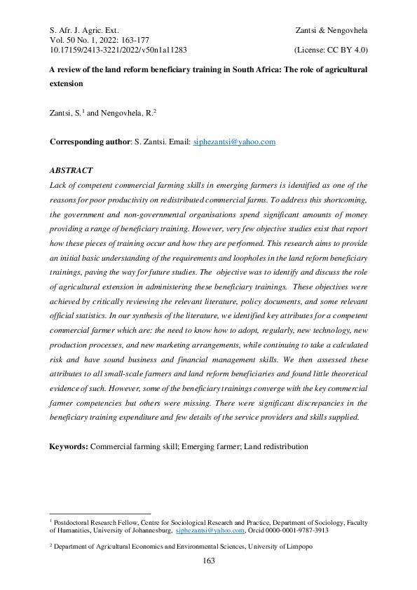 (PDF) A review of the land reform beneficiary training in South Africa ...