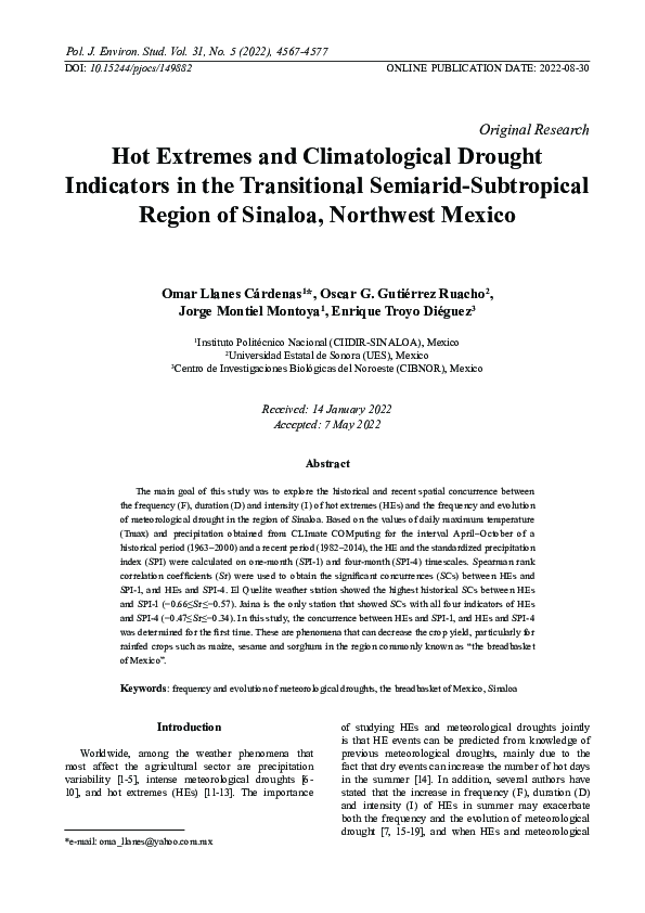 (PDF) Hot Extremes and Climatological Drought Indicators in the ...