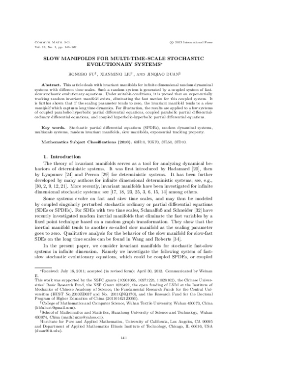 (PDF) Slow manifolds for multi-time-scale stochastic evolutionary systems
