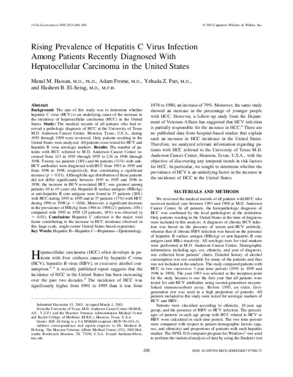 (PDF) Rising Prevalence of Hepatitis C Virus Infection Among Patients ...