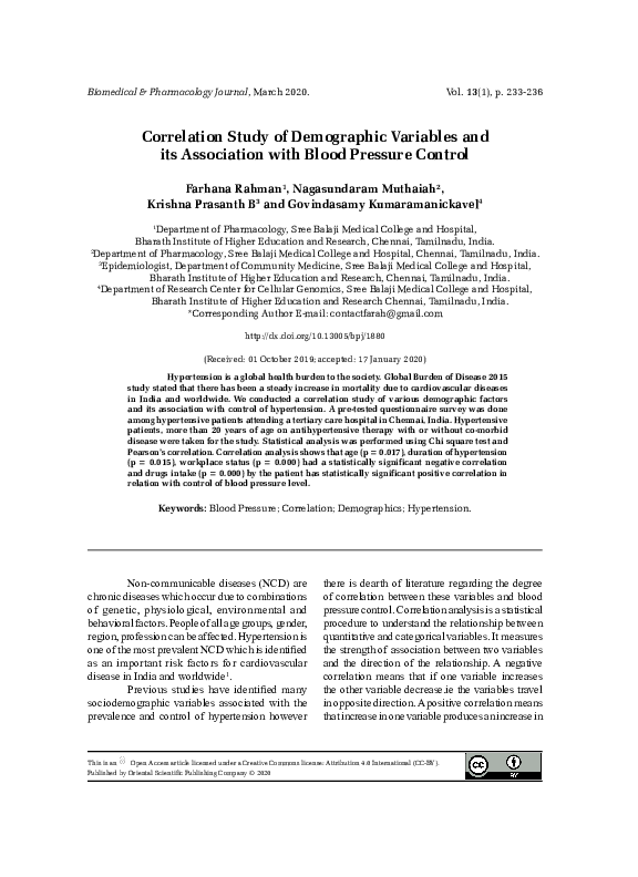 (PDF) Correlation Study of Demographic Variables and its Association ...
