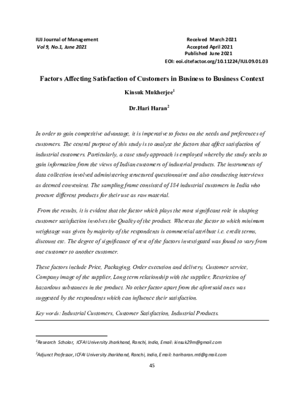 (PDF) Factors Affecting Satisfaction of Customers in Business to ...