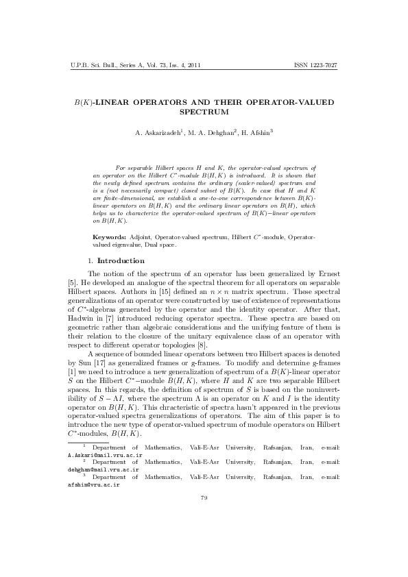 (PDF) B(K)-Linear Operators and Their Operator-Valued Spectrum