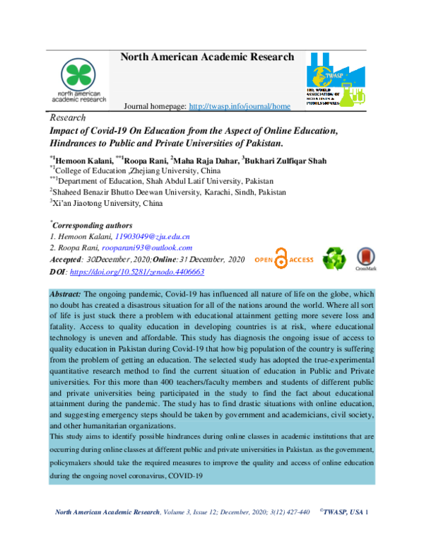 (PDF) Impact of Covid-19 On Education From The Aspect of Online ...