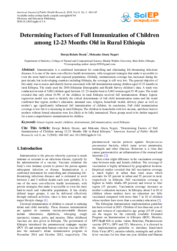 (PDF) Determining Factors of Full Immunization of Children among 12-23 ...